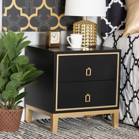 Wood & Gold Accent 2-Drawer Nightstand-Kirkland's Home Clearance