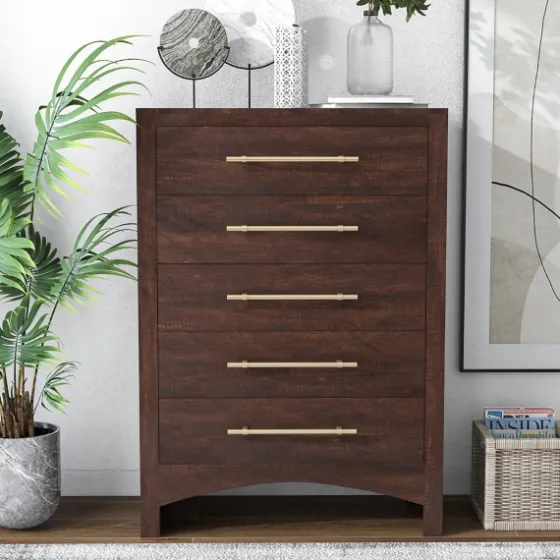 Wood & Gold Hardware 5-Drawer Chest-Kirkland's Home Cheap