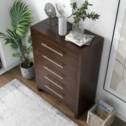 Wood & Gold Hardware 5-Drawer Chest-Kirkland's Home Cheap