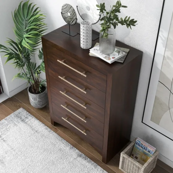 Wood & Gold Hardware 5-Drawer Chest-Kirkland's Home Cheap