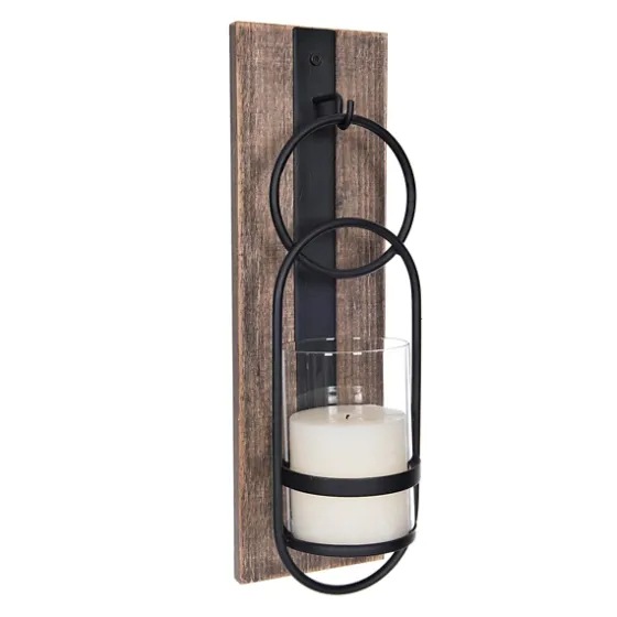 Wood And Black Metal Geometric Sconce-Kirkland's Home Store