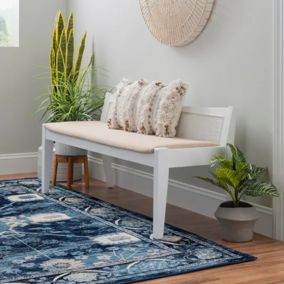 Wood And Cane Upholstered Bench-Kirkland's Home Flash Sale