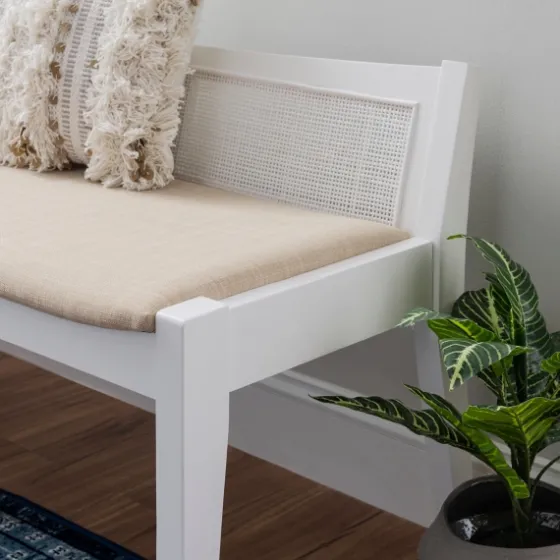 Wood And Cane Upholstered Bench-Kirkland's Home Flash Sale
