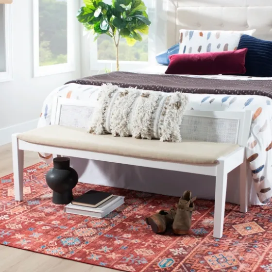 Wood And Cane Upholstered Bench-Kirkland's Home Flash Sale