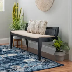 Wood And Cane Upholstered Bench-Kirkland's Home Discount