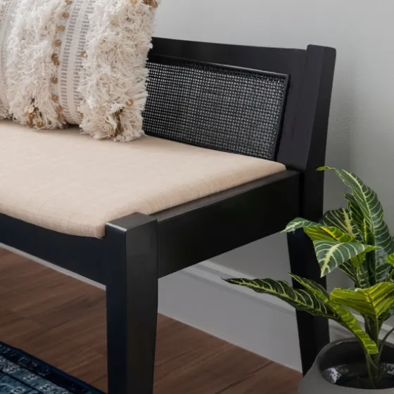Wood And Cane Upholstered Bench-Kirkland's Home Discount