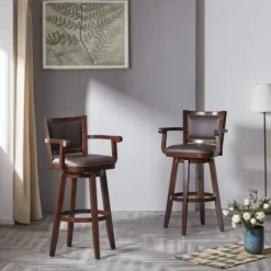 Wood And Faux Leather Swivel Bar Stool-Kirkland's Home Store