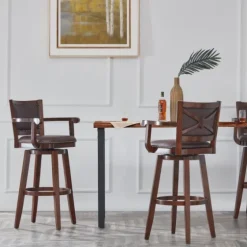 Wood And Faux Leather Swivel Bar Stool-Kirkland's Home Store