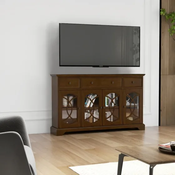 Wood And Glass 4-Door Media Cabinet-Kirkland's Home Flash Sale