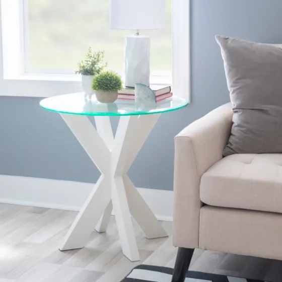 Wood And Glass Top X-Base Accent Table-Kirkland's Home Store