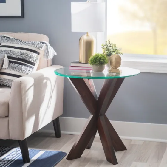 Wood And Glass Top X-Base Accent Table-Kirkland's Home Discount