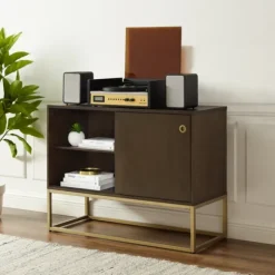Wood And Gold Record Storage Media Cabinet-Kirkland's Home Store