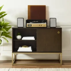 Wood And Gold Record Storage Media Cabinet-Kirkland's Home Store