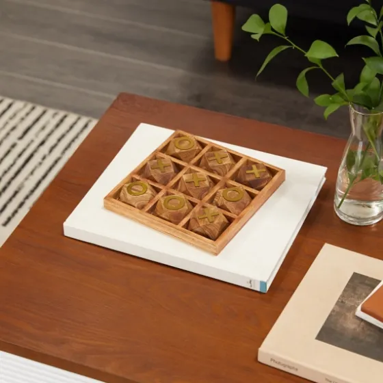 Wood And Gold Tic Tac Toe Game Set-Kirkland's Home Sale