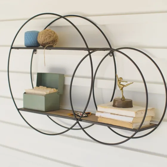 Wood And Metal Double Circle Wall Shelf-Kirkland's Home Sale