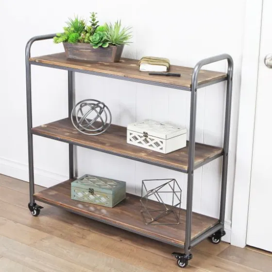 Wood And Metal Frame 3-Tier Rolling Shelf-Kirkland's Home Fashion