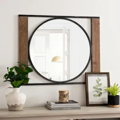 Wood And Metal Framed Round Industrial Mirror-Kirkland's Home Flash Sale