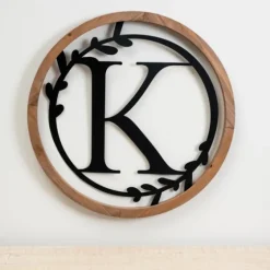 Wood And Metal Laurel Monogram K Plaque-Kirkland's Home Cheap