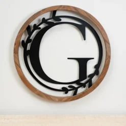 Wood And Metal Laurel Monogram G Plaque-Kirkland's Home Best