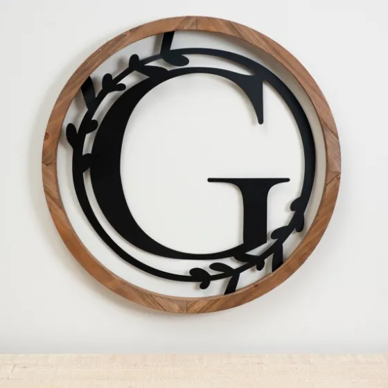Wood And Metal Laurel Monogram G Plaque-Kirkland's Home Best