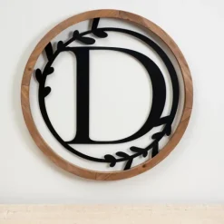 Wood And Metal Laurel Monogram D Plaque-Kirkland's Home Clearance