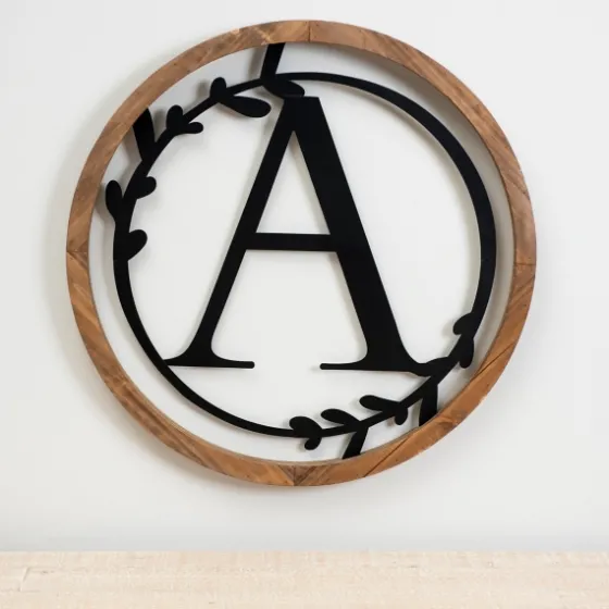 Wood And Metal Laurel Monogram A Plaque-Kirkland's Home Cheap