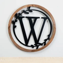 Wood And Metal Laurel Monogram W Plaque-Kirkland's Home New
