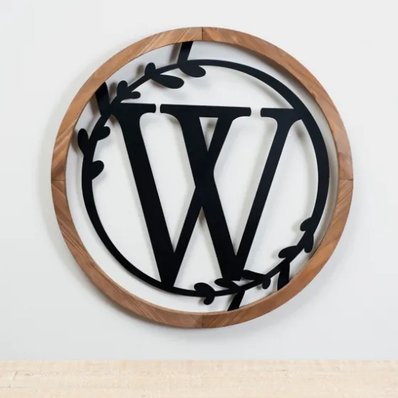 Wood And Metal Laurel Monogram W Plaque-Kirkland's Home New