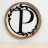 Wood And Metal Laurel Monogram P Plaque-Kirkland's Home Best