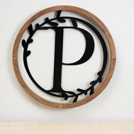 Wood And Metal Laurel Monogram P Plaque-Kirkland's Home Best
