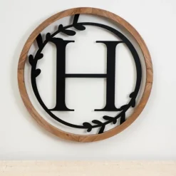 Wood And Metal Laurel Monogram H Plaque-Kirkland's Home Best