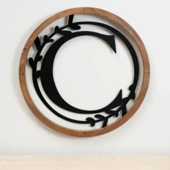 Wood And Metal Laurel Monogram C Plaque-Kirkland's Home Discount
