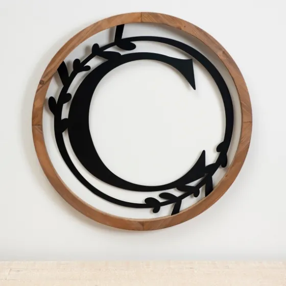 Wood And Metal Laurel Monogram C Plaque-Kirkland's Home Discount