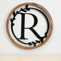 Wood And Metal Laurel Monogram R Plaque-Kirkland's Home Best