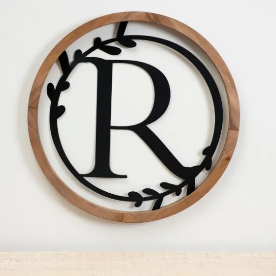 Wood And Metal Laurel Monogram R Plaque-Kirkland's Home Best