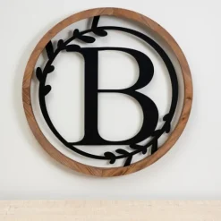 Wood And Metal Laurel Monogram B Plaque-Kirkland's Home Flash Sale