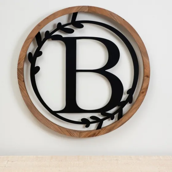 Wood And Metal Laurel Monogram B Plaque-Kirkland's Home Flash Sale