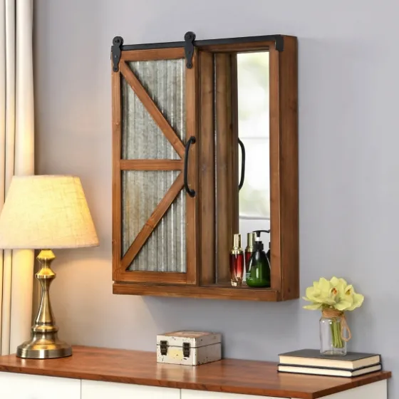 Wood And Metal Sliding Barn Door Wall Cabinet-Kirkland's Home Fashion