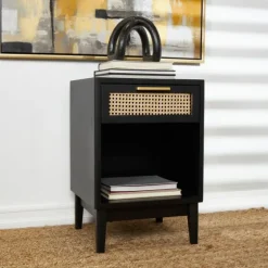 Wood And Natural Rattan Drawer Nightstand-Kirkland's Home Online