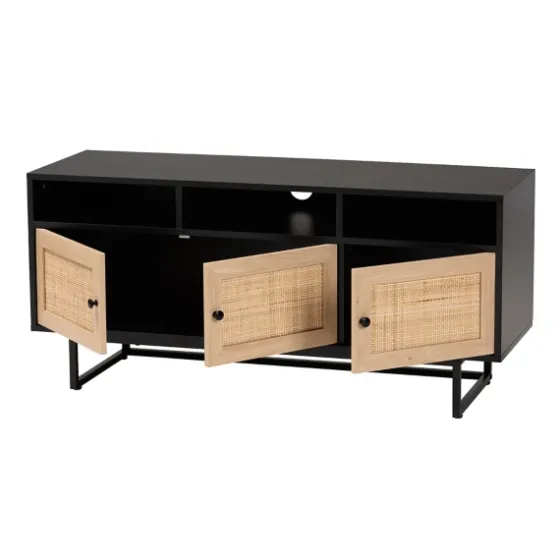 Wood And Rattan 3-Door Tv Stand-Kirkland's Home Sale