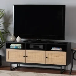 Wood And Rattan 3-Door Tv Stand-Kirkland's Home Sale