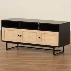 Wood And Rattan 3-Door Tv Stand-Kirkland's Home Sale