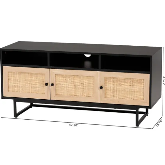 Wood And Rattan 3-Door Tv Stand-Kirkland's Home Sale