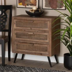 Wood And Rattan 3-Drawer Cabinet-Kirkland's Home Shop