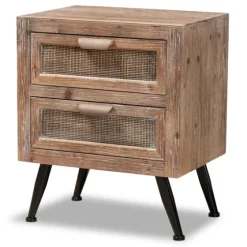 Wood And Rattan 2-Drawer Nightstand-Kirkland's Home Store