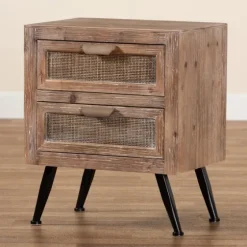 Wood And Rattan 2-Drawer Nightstand-Kirkland's Home Store