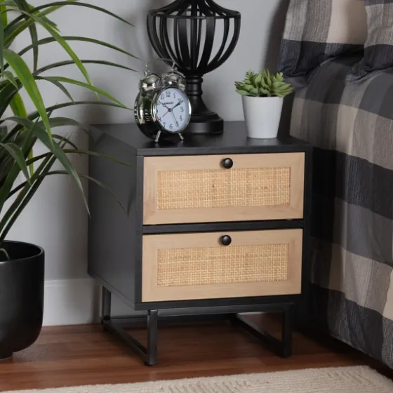 Wood And Rattan 2-Drawer Nightstand-Kirkland's Home Online
