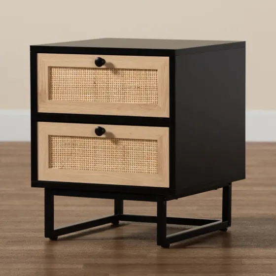 Wood And Rattan 2-Drawer Nightstand-Kirkland's Home Online