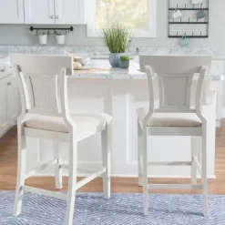 Wood And Rattan Upholstered Counter Stool-Kirkland's Home Clearance