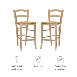 Wood And Seagrass Counter Stools, Set Of 2-Kirkland's Home New